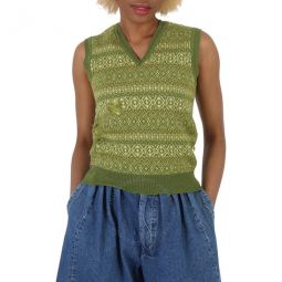 Green Distressed Fair Isle Knitted Sweater Vest, Size Small