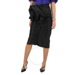 Ladies Black Floral-Detail Midi Skirt, Brand Size 38 (US Size 4)
