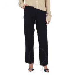Ladies Navy Herringbone-Pattern Wool Trousers, Brand Size 40 (US Size 6)