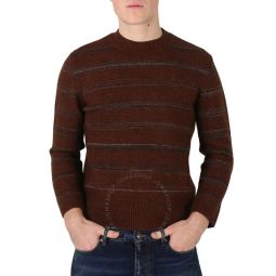 Mens Brown / Walnut Stripes Striped Wool-Blend Jumper, Size Small