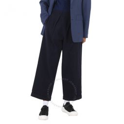 Maison Margiela Mens Dark Blue Pleated Straight-leg Wool Trousers, Brand Size 44