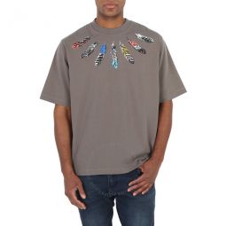 Mens Army Grey Feather Detail Cotton T-Shirt, Size Small