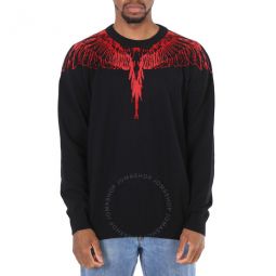 Mens Black Red Icon Wings Sweater, Size Small