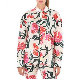 Ladies Floral-print Long-sleeve Shirt, Brand Size 44 (US Size 10)