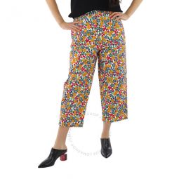 Ladies Multicolour Cropped Floral Trousers, Brand Size 40 (US Size 8)
