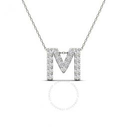 0.17 Carat Natural Diamond Initial M Dangle Pendant Necklace In 14K White Gold With 18 Cable Chain