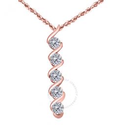 1.00 Carat Natural Round White Diamond Five Stone 10K Rose Gold Pendant Necklace With 18 10k Rose Gold Plated Sterling Silver Box Chain