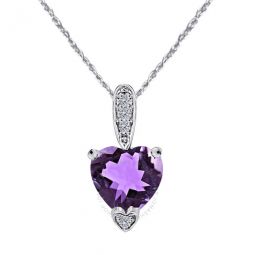 1.25 Carat Heart Shape Amethyst Gemstone And White Diamond Pendant In 10k White Gold With 18 10k White Gold Plated Sterling Silver Box Ch