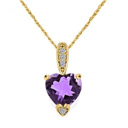 1.25 Carat Heart Shape Amethyst Gemstone And White Diamond Pendant In 10k Yellow Gold With 18 10k Yellow Gold Plated Sterling Silver Box