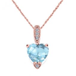 1.25 Carat Heart Shape Aquamarine Gemstone And White Diamond Pendant In 10k Rose Gold With 18 10k Rose Gold Plated Sterling Silver Box Ch