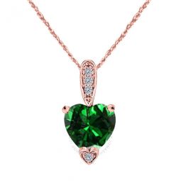 1.25 Carat Heart Shape Emerald Gemstone And White Diamond Pendant In 10k Rose Gold With 18 10k Rose Gold Plated Sterling Silver Box Chain