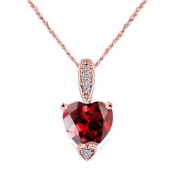 1.25 Carat Heart Shape Garnet Gemstone And White Diamond Pendant In 10k Rose Gold With 18 10k Rose Gold Plated Sterling Silver Box Chain