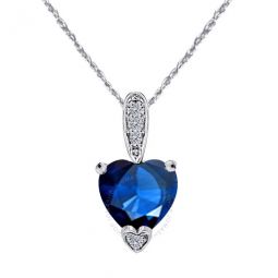1.25 Carat Heart Shape Sapphire Gemstone And White Diamond Pendant In 10k White Gold With 18 10k White Gold Plated Sterling Silver Box Ch