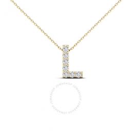 14K Yellow Gold 0.07 Ct Natural Prong Set Diamond Initial L Necklace Pendant With 18 Gold Cable Chain