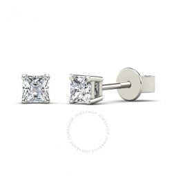 1/6 Carat Princess Cut Natural Diamond ( H-I/ I2 ) Stud Earrings For Women In 10K Solid White Gold