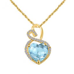 4 Carat Heart Shape Aquamarine Gemstone And White Diamond Pendant In 14k Yellow Gold With 18 14k Yellow Gold Plated Sterling Silver Box C