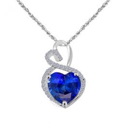 4 Carat Heart Shape Tanzanite Gemstone And White Diamond Pendant In 14k White Gold With 18 14k White Gold Plated Sterling Silver Box Chai