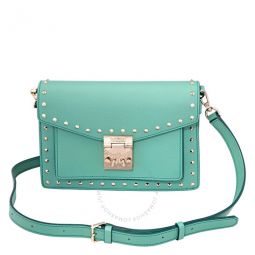 Ladies Patricia Mint Crossbody in Studded Park Avenue Leather