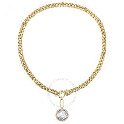 14k Gold Plated with Diamond Cubic Zirconia Cluster Drop Curb Chain Necklace w/ Toggle Clasp
