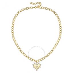 14k Gold Plated with Diamond Cubic Zirconia Sunshine Heart Pendant Curb Chain Adjustable Necklace