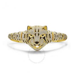 14k Yellow Gold Plated with Diamond Cubic Zirconia Leopard Bangle Bracelet in Sterling Silver