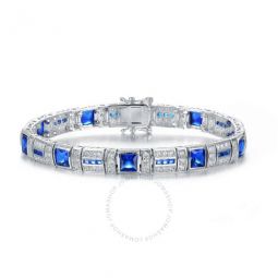 .925 Sterling Silver Clear And Blue Cubic Zirconia Square Bracelet