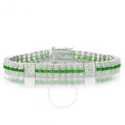 .925 Sterling Silver Emerald Cubic Zirconia Stripe Bracelet