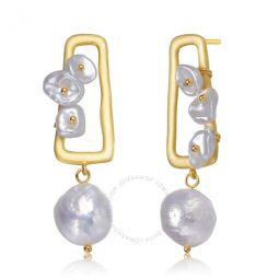 .925 Sterling Silver Gold Plated Freshwater Pearl Drop Earrings