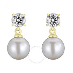 .925 Sterling Silver Gold Plated Pearl and Cubic Zirconia Drop Earrings