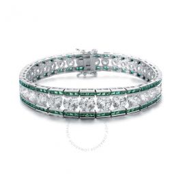 Classy Sterling Silver Princess Emerald and Round Clear Cubic Zirconia Tennis Bracelet
