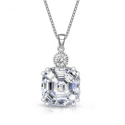 Elegant Sterling Silver Radiant Clear Cubic Zirconia Solitaire Pendant Necklace