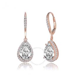 Rose Over Sterling Silver Pear with Round Cubic Zirconia Drop Earrings
