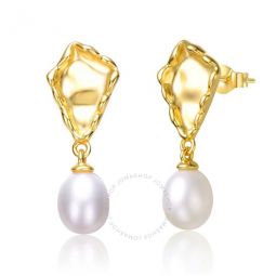 Sterling Silver 14k Yellow Gold Plated with White Pearl Nugget Dangle Earrings
