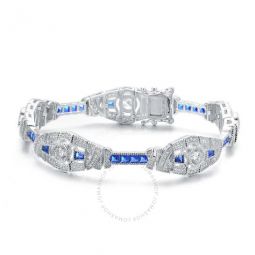 Sterling Silver Clear and Blue Cubic Zirconia Oval Link Bracelet