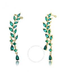 Sterling Silver with 14K Gold Plated and Emerald Cubic Zirconia Ear Cuff Earrings
