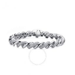 Sterling Silver with White Gold Plated Clear Round Cubic Zirconia Wavy Twisted Bracelet