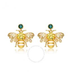 Sterling Silver14K Gold Plated Yellow Cubic Zirconia Bee Stud Butterfly Earrings