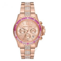Chronograph Quartz Crystal Rose Gold Dial Ladies Watch