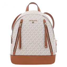 Ladies Brooklyn Medium Pebbled Leather Backpack - Ivory/Brown