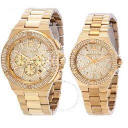 Lennox His And Hers Quartz Gold Crystal Pave Dial Watch Set