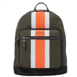 Neon Orange Mens Hudson Pebbled Leather And Logo Stripe Backpack