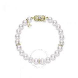 Akoya Cultured Pearl 7.5mm x 7mm 7 and Diamond Bracelet 18K Yellow Gold Clasp