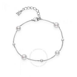 Akoya Cultured Pearl and Diamond Station Bracelet -