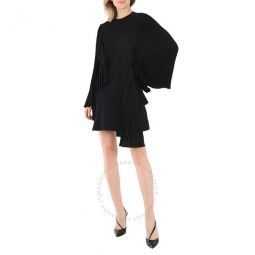 MM6 Ladies Black Asymmetrical Pleated Cotton Jersey Dress, Size X-Small