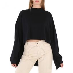 Mm6 Ladies Black Asymmetric-hem Oversized T-shirt, Size Medium