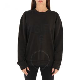 MM6 Ladies Black Maxi Logo Print Crewneck Sweatshirt, Size X-Small
