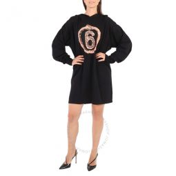 Mm6 Ladies Black Snake Logo-Print Shirt Dress, Size Medium