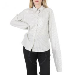 MM6 Ladies Ecru / Light Blue Striped Oversized Cotton Shirt, Brand Size 38 (US Size 6)