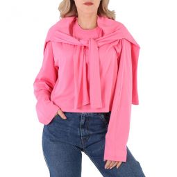 Mm6 Ladies Neon Pink Draped Split-Sleeve Top, Brand Size X-Small