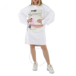 MM6 Ladies White Graphic Print Cotton Sweatshirt Dress, Size Medium